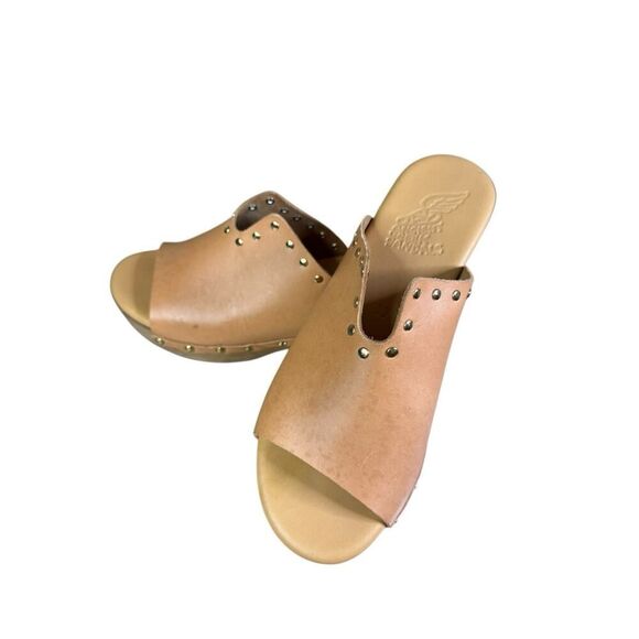 Ancient Greek Sandals Sagini Leather Clogs with Gold Studs Beige EU 39 US 9 - Picture 5 of 13